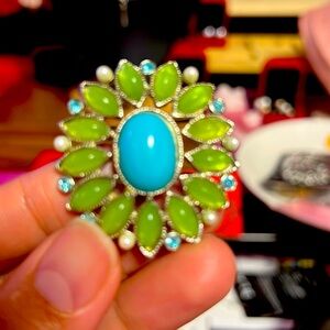 Vintage Brooch Peacock Green